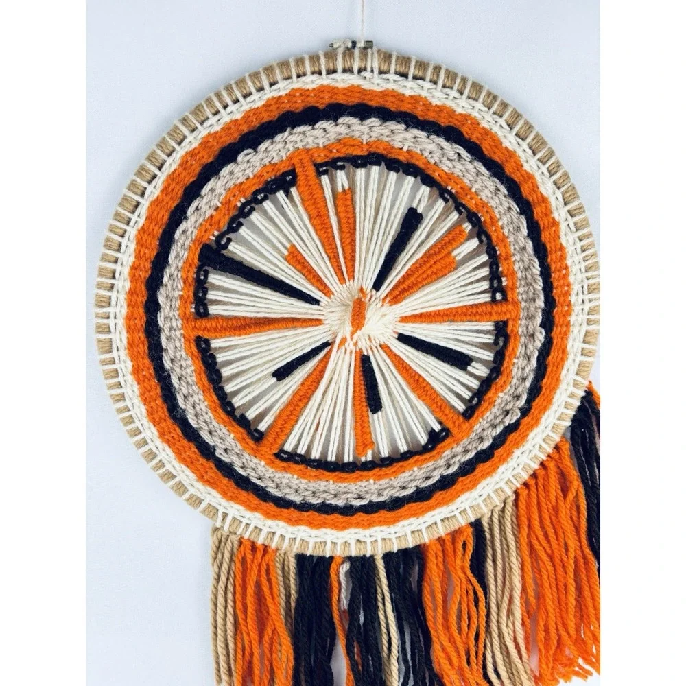 Vintage Handmade Macrame Round Fringe Tassles Wall Hanging Decor Boho Retro